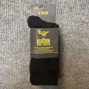 Dr Martens (3 Pack) The Double Doc Sock Black Padded Double Layer Size S/M 3/8